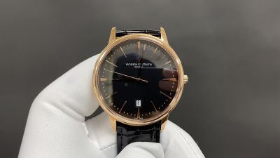 Replica Vacheron Constantin Patrimony Rose Gold Black Dial With Leather Strap 40MM